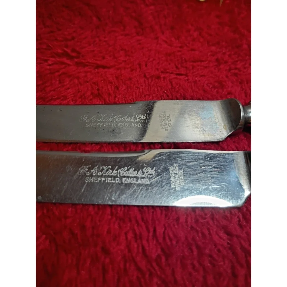 Set 2 Vintage F.A. Kirk Sheffield England Faux Stag Horn Knife Stainless Steel